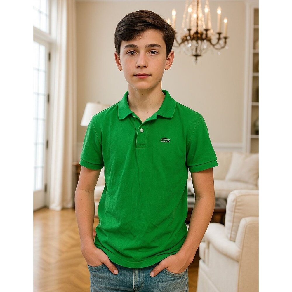 Lacoste 16 Polo Shirt Youth Kids Green Classic Short Sleeve Pique Collared Top